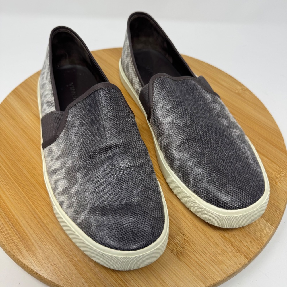 Vince Slip On Sneakers Womens 8.5 Brown Grey Animal Print Snakeskin Textured
